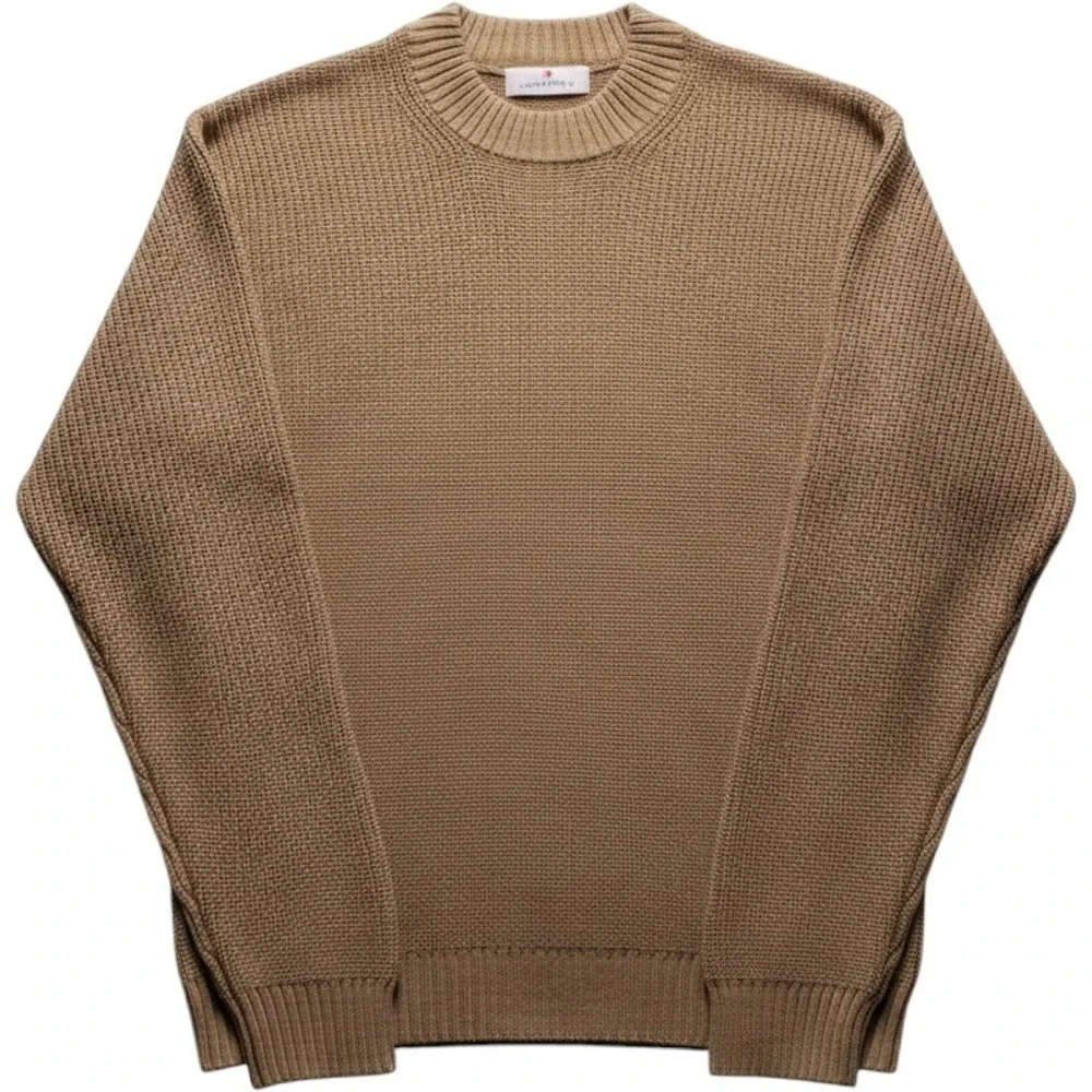 Hallstatt Mens Tan Brown Ribbed Knit Crew Neck Sweater Size Large NWT